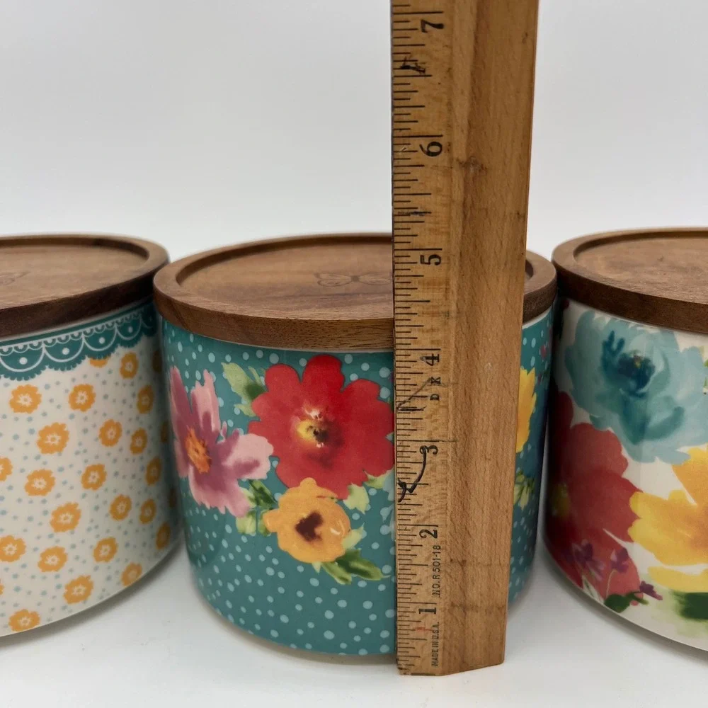 The Pioneer Woman Stackable 3 Piece Stoneware Canister Set Acacia Sealing Lids